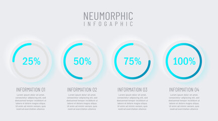 Newmorphic infographic design template. Modern vector illustration for business presentation, minimal white tone, Concept of 4 steps of business development process.