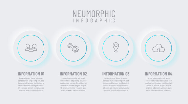 Newmorphic infographic design template. Modern vector illustration for business presentation, minimal white tone, Concept of 4 steps of business development process.