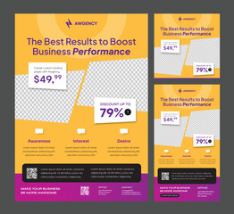 A4 Flyer, Square Feed,& Story Social Media templates - Attract the Best Results to Boost Business Performance with Awgency 