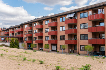 Fototapeta premium Sweden, Hassleholm– May 5, 2022: Residential building, house. Modern European architecture.