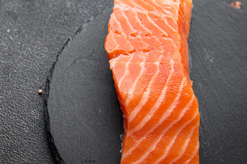 salmon fish fillet fresh raw seafood healthy meal food snack on the table copy space food background rustic top view