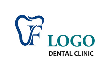 Initial Letter F with Tooth Line Art Icon for Dental Health Care and Dental Clinic, Dentistry Business Logo Idea Template