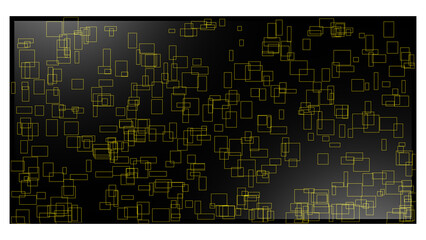 Unique Art Design - Different Yellow Rectangles on a Black Background. 3D Render