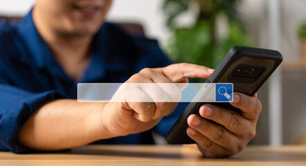Businessman using a smartphone for searching information on the internet, searching browsing...