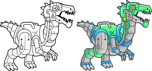 prehistoric robot dinosaur baryonyx, funny illustration - 557879557