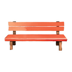 red bench hand drawn with watercolor painting style illustration