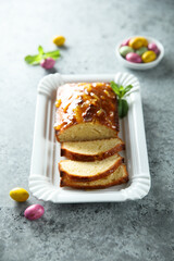 Homemade Easter cake with orange marmalade