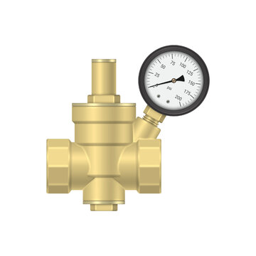 Water Pressure Reducer With Pressure Gauge. Vector Illustration.