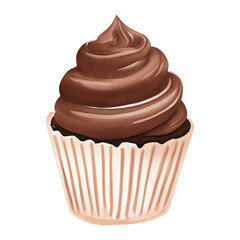 chocolate cupcake hand drawn with watercolor painting style illustration