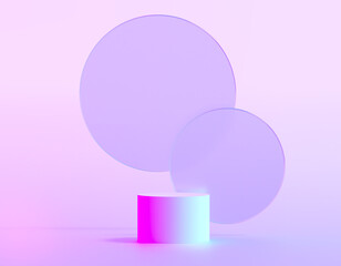 Glass podium display or product platform stage, 3D pedestal background. Cilinder podium and circle glass background in 3D render for product showcase