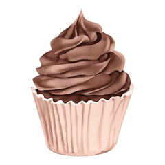 chocolate cupcake hand drawn with watercolor painting style illustration