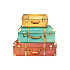 suitcase stack hand drawn with watercolor painting style illustration