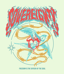 The flames and heart could represent the passion and intensity of the desire for freedom. The slogan in flames could be a rallying cry or a statement of determination to fight for liberty