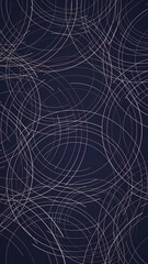 Composition of circles on dark background. Abstract light tangled narrow lines on monocrome background. Animation. Straight white stripes appear and multiply forming beautiful pattern.