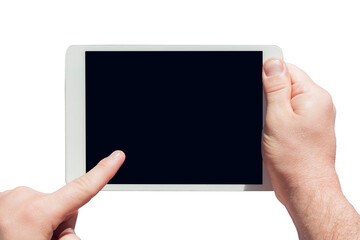 Hands holding a tablet device
