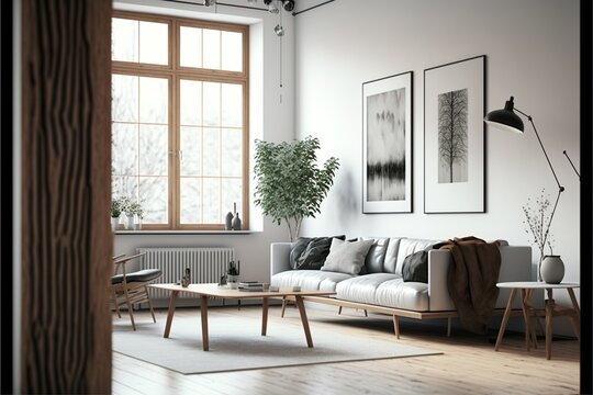 3d interior of a Japandi style interior living room a design with simplicity, natural elements, and minimalism