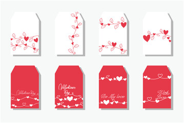 Set of Valentine's day decoration tags. Heart symbol decorative Valentine sticker collection. Vector illustration.