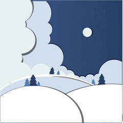 Fototapeta na wymiar winter landscape with the moon, mountains, and trees