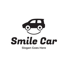Happy Car Logo Design. Smile car vector logo design template. Car face in circle. Funny logotype design