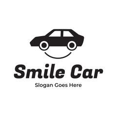 Happy Car Logo Design. Smile car vector logo design template. Car face in circle. Funny logotype design