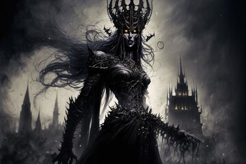 Fantasy world. Monster queen invade the world. City. Generative AI