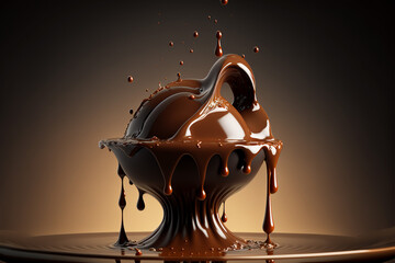 A ball of molten chocolate, on a plain brown background. Created with generative ai
