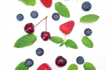 Mix berries. Blueberries, strawberries and cherry