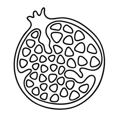 Pomegranate fruit, cut in half. Outline vector illustration for food apps and websites, colouring page