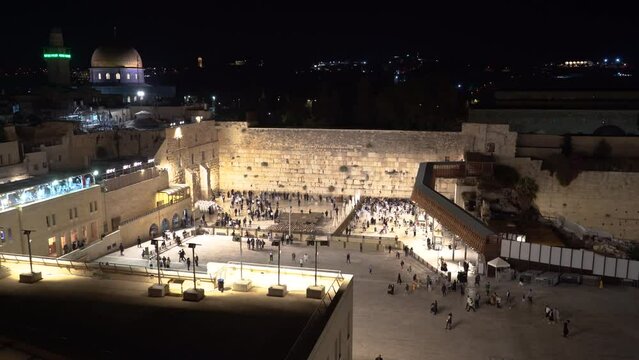 Western Wall (Wailing Wall) in Jerusalem, Israel in the evening