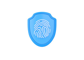 Shield 3d icon - fingerprint illustration, cyber protect, safety element and access blue symbol
