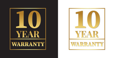 10 year warranty logo with golden frame.Vector illustration.
