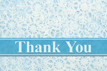 Thank you message with white and blue snowflakes winter