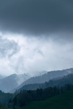 Mountain summer landscape during rain and fog. © Юлия Усикова