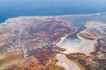 Aerial view of Tunisia during the flight Monastir to Lyon - Tunisia