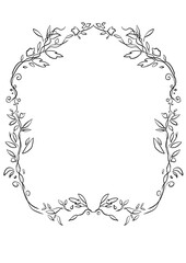 Vintage floral frame. Vintage bridal wedding line art frame on the white isolated background. 