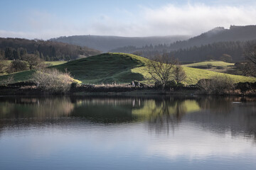 Fototapeta na wymiar Reflections in a reservoir in winter