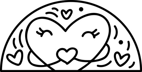 Hand drawn valentine vector heart constructor in half round frame. Romantic love composition illustration logo for greeting card, web design isolated holiday