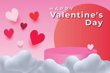 Banner valentine's day sale template, podium display, 3d prodium, stand product, pink podium