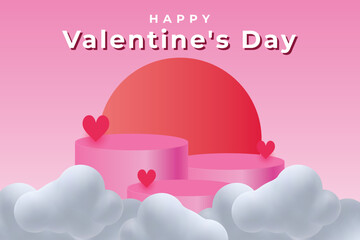 Banner valentine's day sale template, 3d prodium, stand product, pink podium