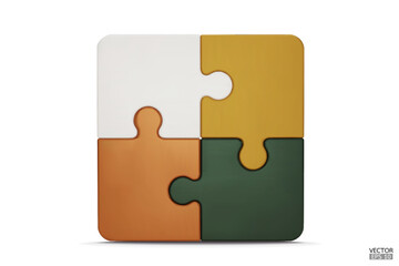  Puzzle pieces icon isolated on white background. Colorful jigsaw puzzle cube, strategy jigsaw business, and education. Puzzle, jigsaw, incomplete data concept. 3d vector illustration.