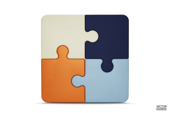  Puzzle pieces icon isolated on white background. Colorful jigsaw puzzle cube, strategy jigsaw business, and education. Puzzle, jigsaw, incomplete data concept. 3d vector illustration.