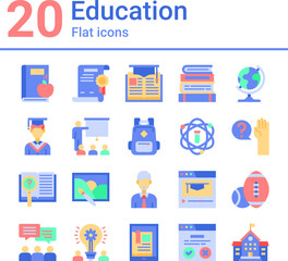 Set of Education, Knowledge and School Flat Icons for Design elements for mobile, web applications, presentation, etc.