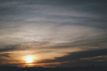 Fototapeta na wymiar Horizon panorama dramatic dark twilight sky and cloud sunset background.