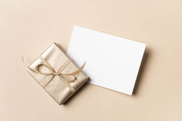 Blank greeting card mockup template with gift box