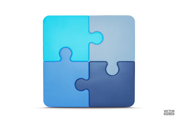 Puzzle pieces icon isolated on white background. Blue jigsaw puzzle cube, strategy jigsaw business, and education. Puzzle, jigsaw, incomplete data concept. 3d vector illustration.