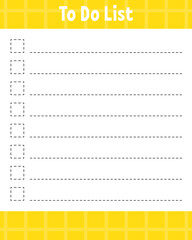 To do list. Printable template. Lined sheet. Handwriting paper. For diary, planner, checklist, wish list. Vector illustration.