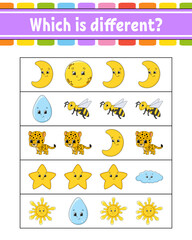 Which is different. Educational activity worksheet for kids and toddlers. Game for children. Vector illustration.