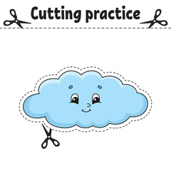 Cutting practice. Educational activity worksheet for kids and toddlers. Game for children. Vector illustration.