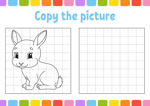 Copy the picture. Coloring book pages for kids. Education developing worksheet. Game for children. Handwriting practice. Funny character. Vector illustration.