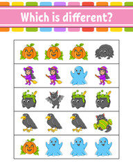 Which is different. Educational activity worksheet for kids and toddlers. Game for children. Vector illustration.